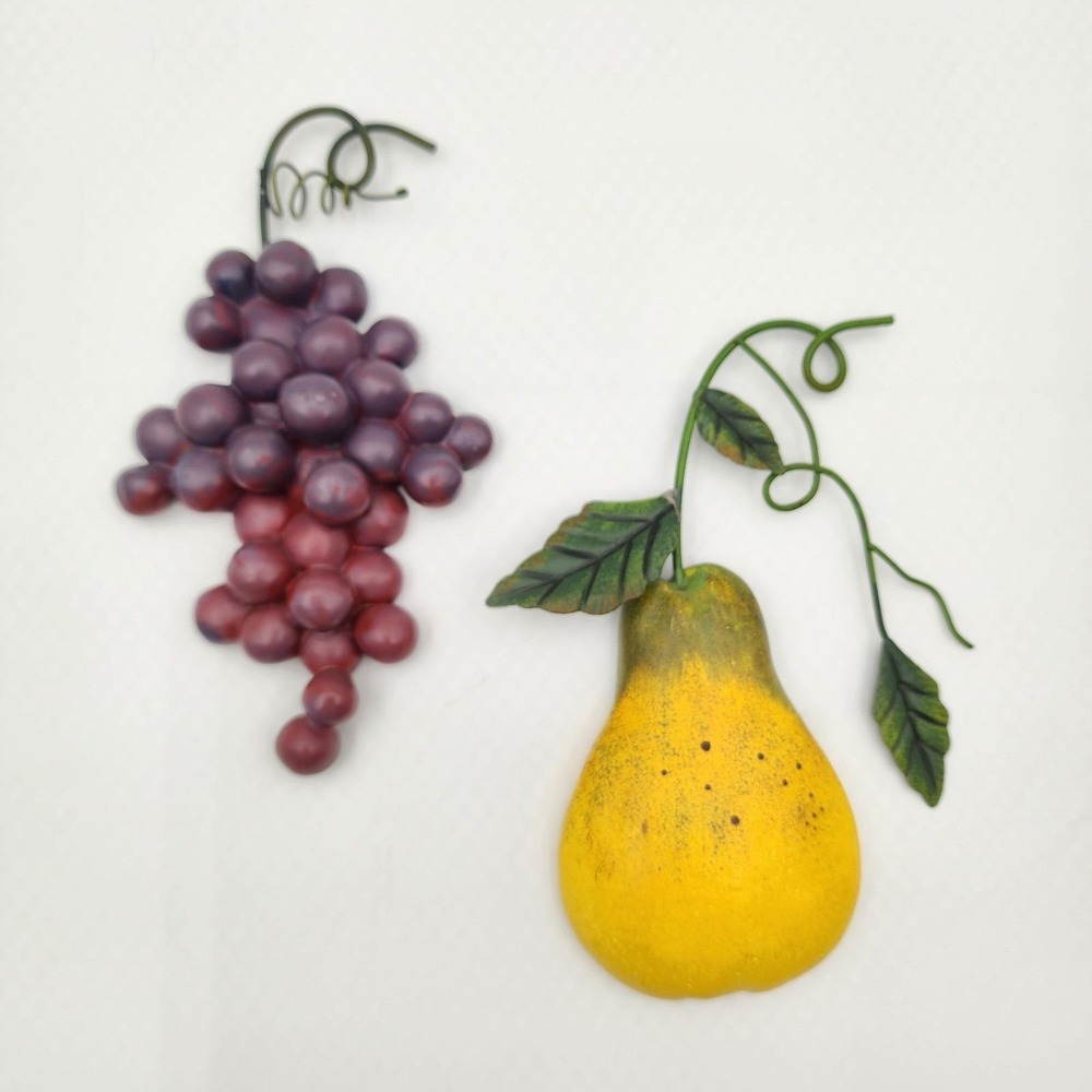 Vintage Home Interiors Sonoma Villa Fruit Wall Plaques Set Pear Grapes 3D Resin